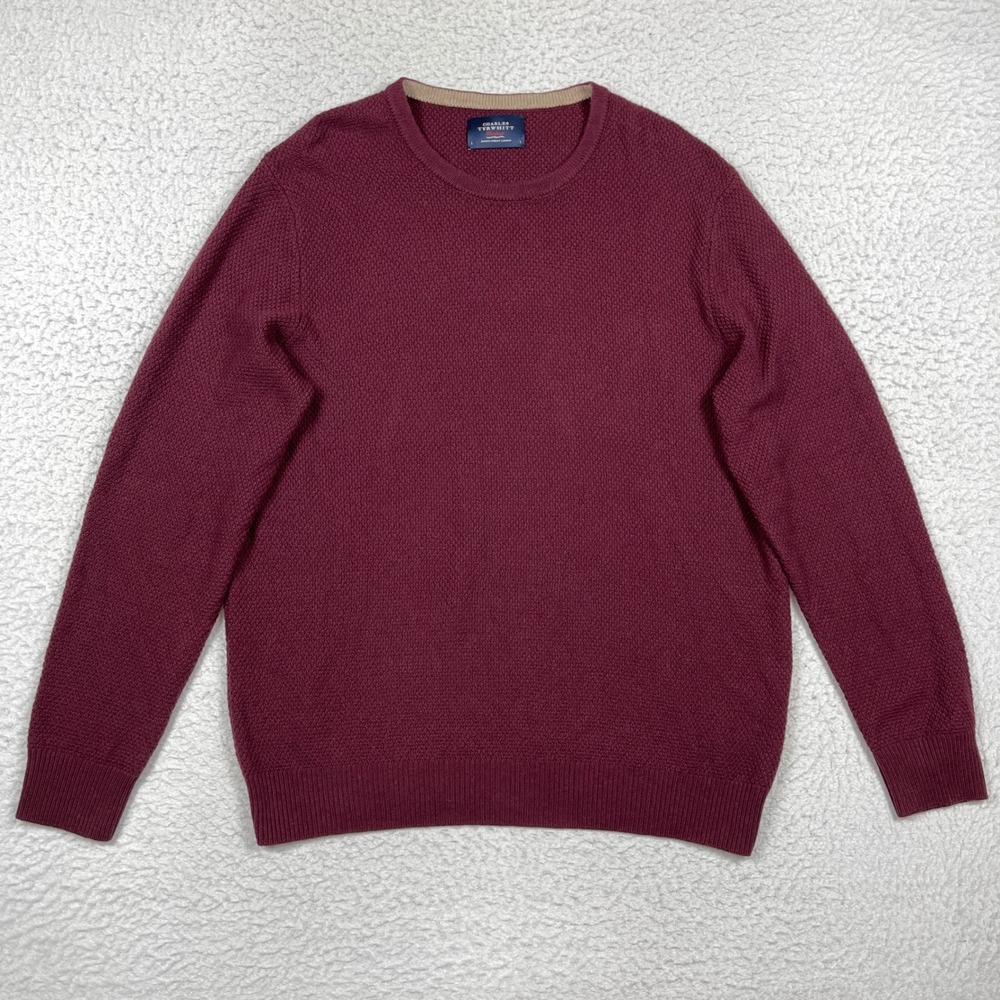 Charles Tyrwhitt Sweater Mens L Burgundy Weekend Merino Wool Textured Preppy